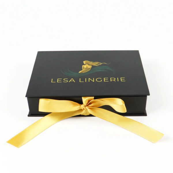 Black Lingerie Gift Box with Satin Lining and Ribbon Tie