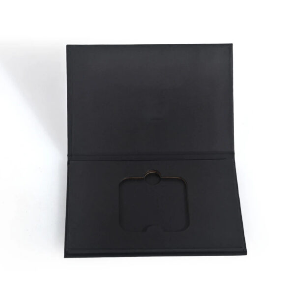 Matte Black Book Style Rigid Card Box with Cutout Insert Matte Black Book Style Rigid Card Box with Cutout Insert