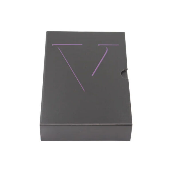 Matte Black Drawer Rigid Box with Purple Logo Thumb Notch Matte Black Drawer Rigid Box with Purple Logo Thumb Notch