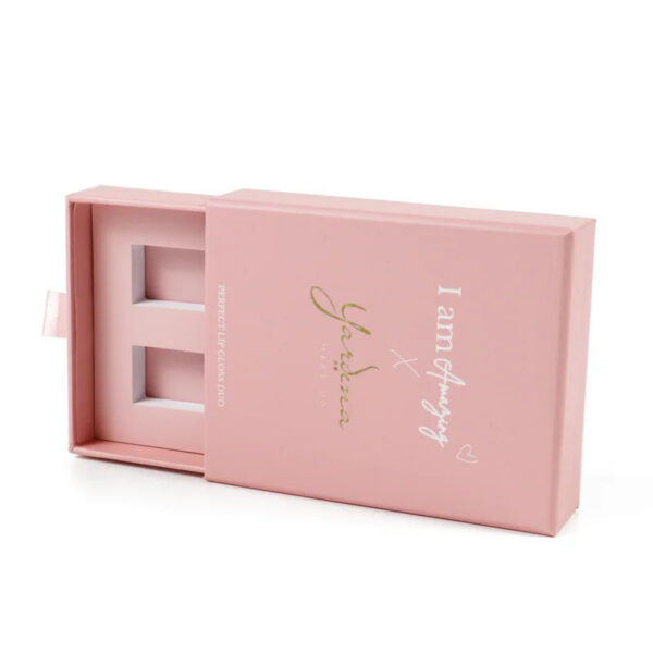 Pink Drawer Lip Gloss Duo Packaging Box with Ribbon Pull Pink Drawer Lip Gloss Duo Packaging Box with Ribbon Pull