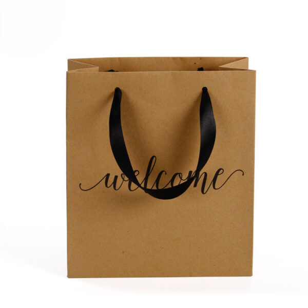 Printed Kraft Shopping Gift Bag with Black Ribbon Handles Printed Kraft Shopping Gift Bag with Black Ribbon Handles