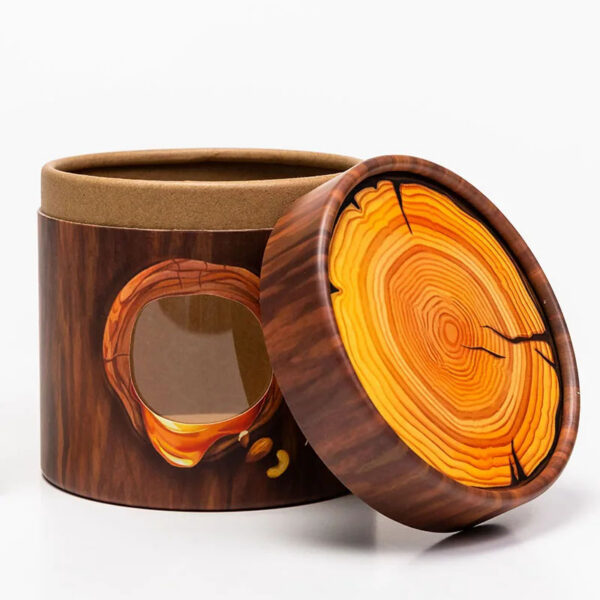 Printed Wood Grain Paper Tube Food Box with Clear Window Printed Wood Grain Paper Tube Food Box with Clear Window