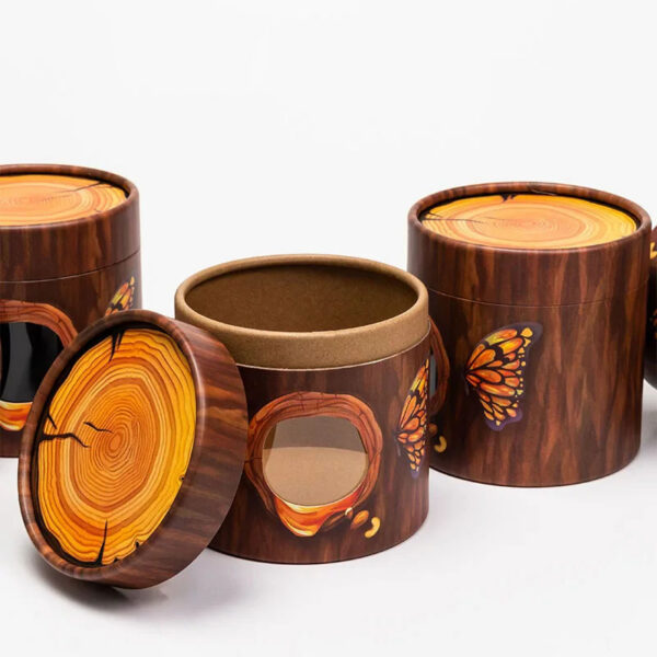 Printed Wood Grain Paper Tube Food Box with Clear Window Printed Wood Grain Paper Tube Food Box with Clear Window