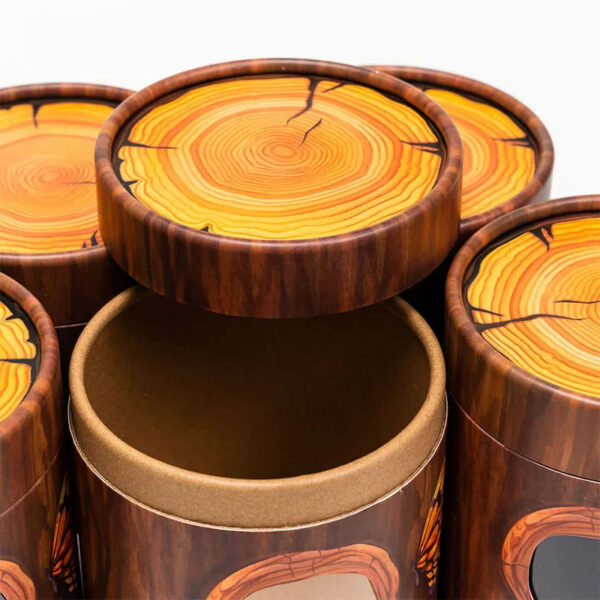 Printed Wood Grain Paper Tube Food Box with Clear Window Printed Wood Grain Paper Tube Food Box with Clear Window
